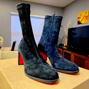 NEW Christian Louboutin Stretchadoxa 70mm Heels Black Suede Boots Size 37